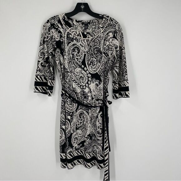 Alfani Women’s Jersey Knit Paisley Print 3/4 Sleeve Mini Belted Dress size S - Picture 1 of 3